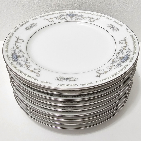 Diane by Fine China of Japan Blue Flower Scrolls - Bread & Butter Plate Set of 9 - Picture 6 of 10
